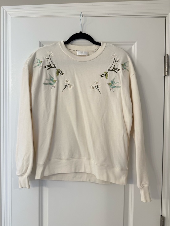 7 For All Mankind Sweaters - 7 For All Mankind Cream Embroidered Crewneck Sweatshirt